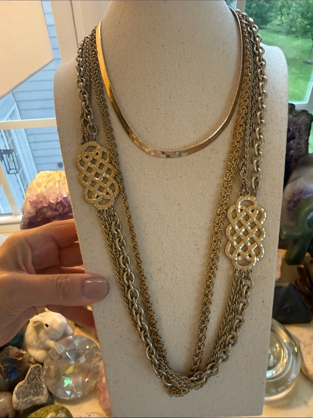 Vintage Gold-Tone Multi-Strand Knot Pendant Necklaces - Women Jewelry Lot